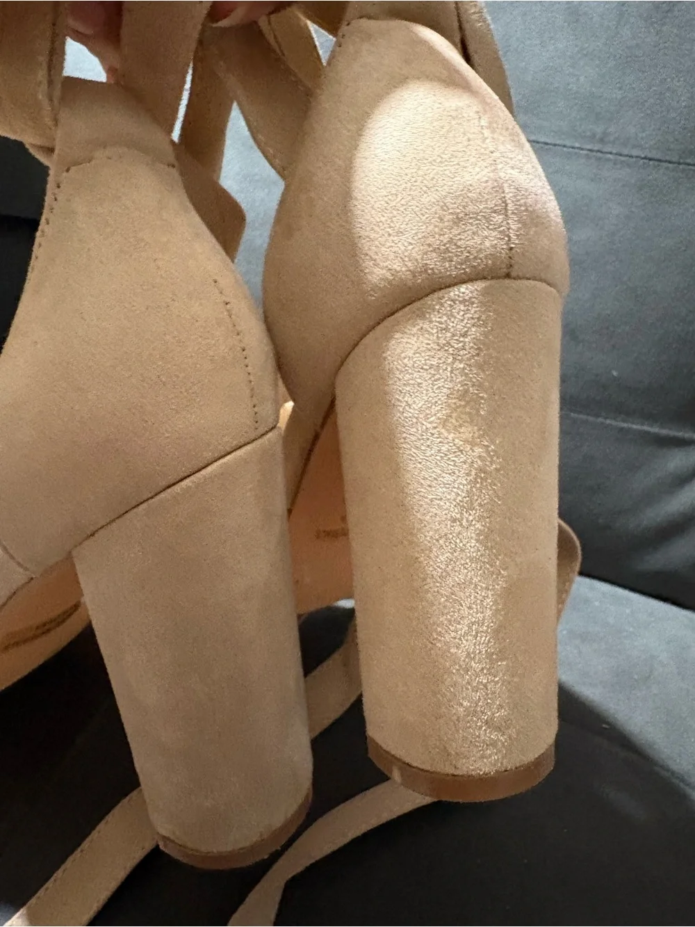 Carcuume Strappy Women Chunky  High Heels Sandals Lace up Nude Block Heel,Ellery